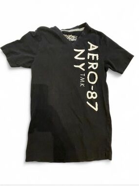 Aeropostale Black Short-Sleeve Tee with Vertical AERO-87 NY Logo